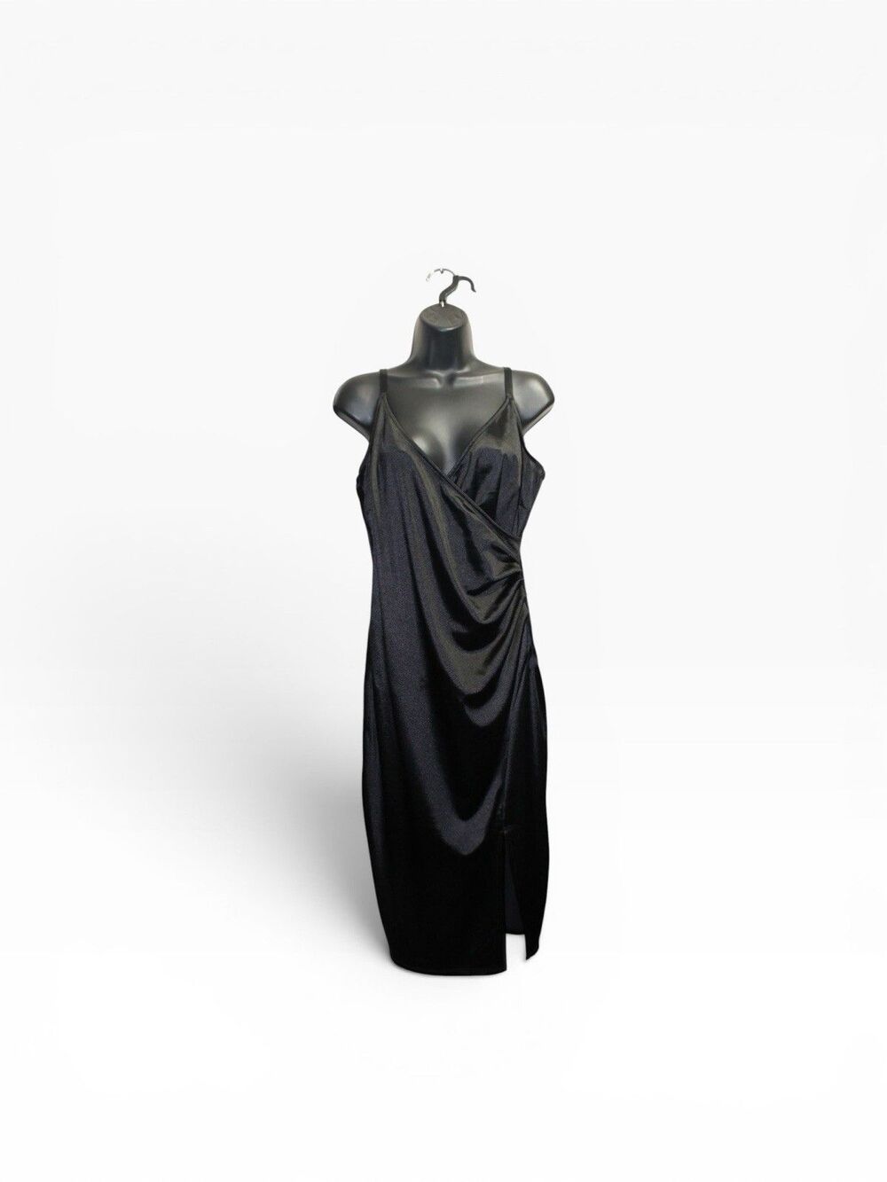 Inspired Hearts Satin Surplice Dress Women’s 1X Curvy Wrap Sexy Ruched LBD